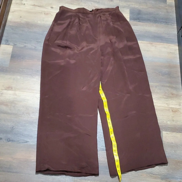 St john collection Marie Gray chocolate brown silk trouser wide leg pants - Picture 1 of 6